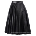 Kate Kasin Frauen Basic Pleated Synthetik Leder Flared A-Linie Rock KK000608-1